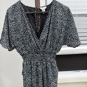 Japna black white blue dot print jumpsuit medium